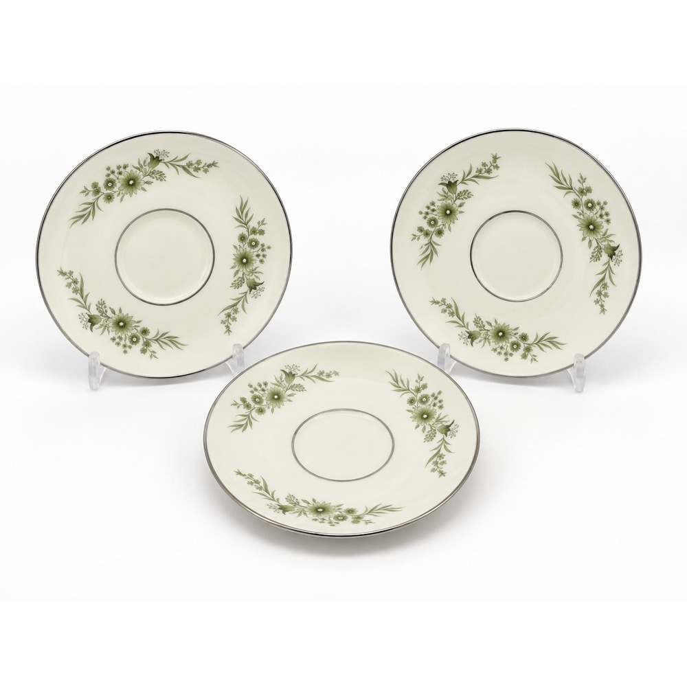 Wedgwood Westbury Saucers Set of 3 Bone China England Green Floral New